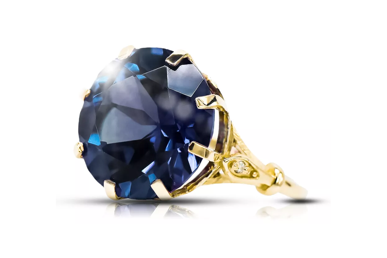 Anneau Saphir Or jaune 14 carats Style vintage vrc073y